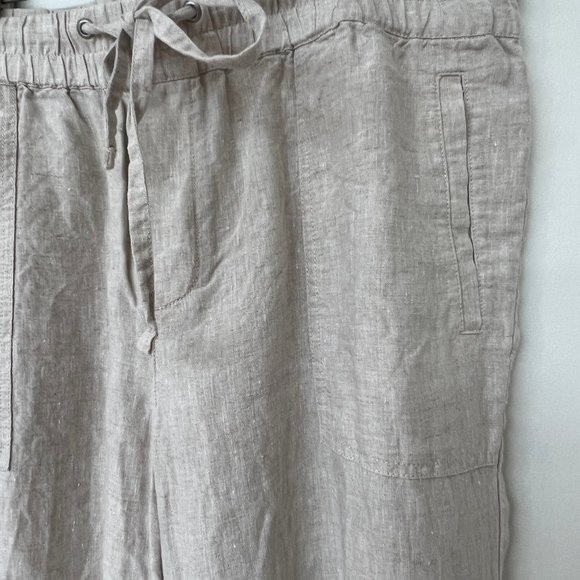 Lord & Taylor Tapered Pants Size L 100% Linen Cream Elastic Waistband Pockets - Picture 4 of 8